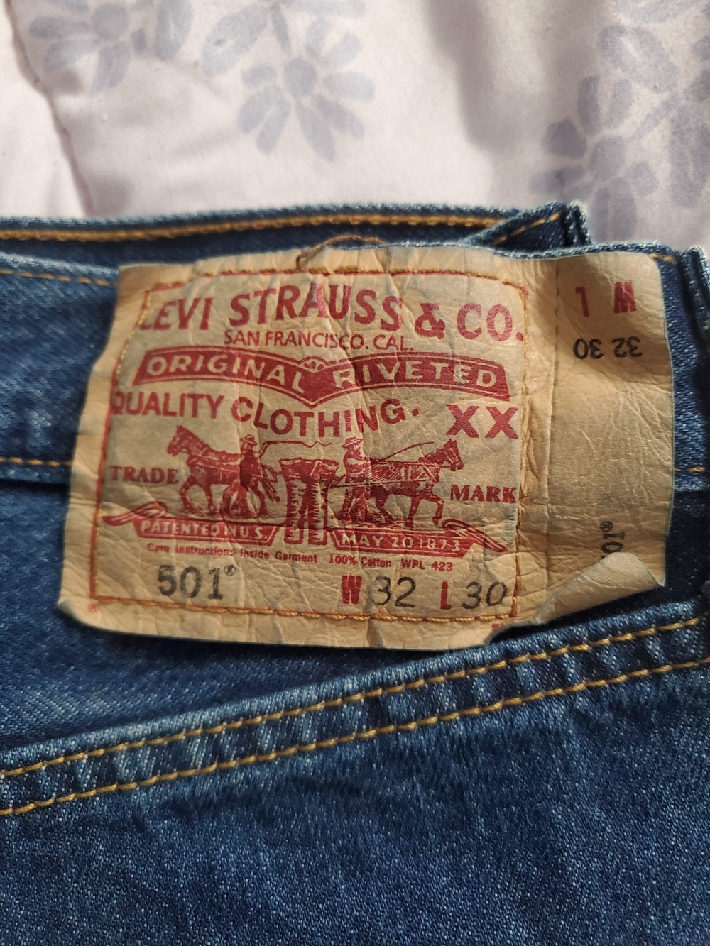Levi's 501 Straight Blue Denim Jeans with Leather Patch
